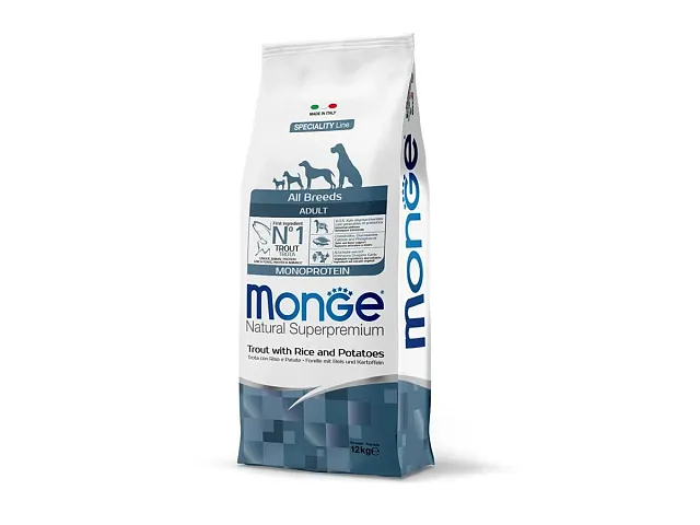 Monge Hundefutter Kroketten All Breeds Adult Monoprotein Forelle mit Reis und Kartoffeln - Monge