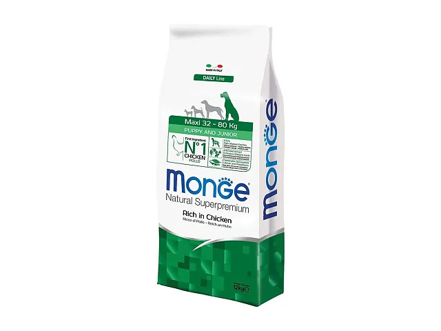 Monge Maxi Puppy & Junior Hundefutter Kroketten mit reichlich Huhn - Monge