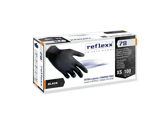 Reflexx Guantes de nitrilo negros sin polvo 78 - Reflexx