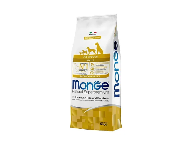 Monge Hundefutter Kroketten All Breeds Adult Monoprotein Huhn mit Reis und Kartoffeln - Monge