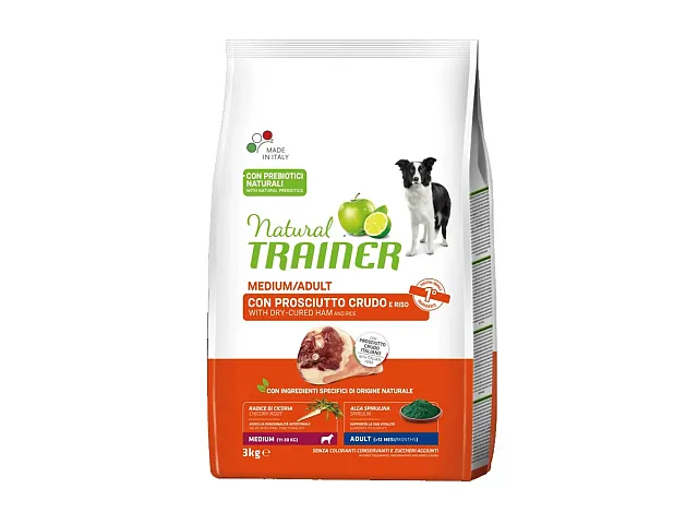 Natural trainer Medium/Adult Hundefutter mit rohem Schinken und Reis - Natural Trainer