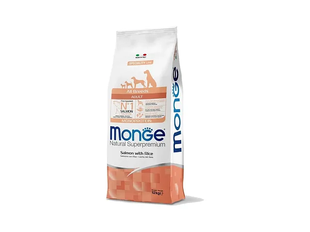 Monge Hundefutter Kroketten All Breeds Adult Monoprotein Lachs mit Reis - Monge