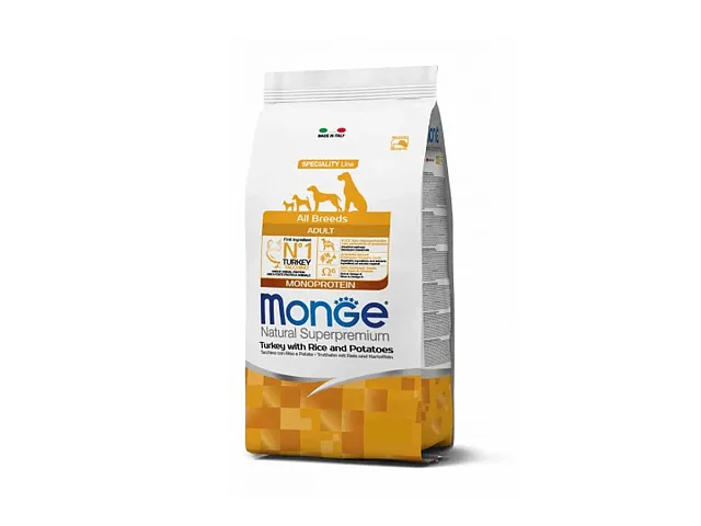 Monge Alle Rassen Adult Monoprotein Truthahn mit Reis und Kartoffeln - Monge