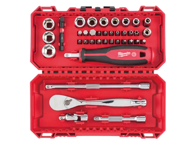 Milwaukee Set di bit, bussole, impugnatura e cricchetto 38 pz
