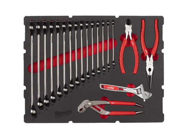 Milwaukee Set di chiavi combinate MAX BITE e pinze in termoformato PACKOUT - 19 pz
