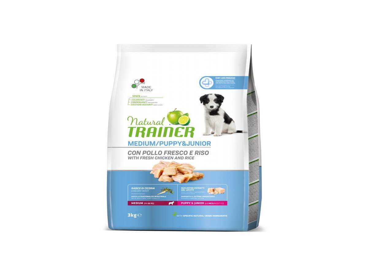 Crocchette per cani Puppy Junior Medium con pollo Natural Trainer